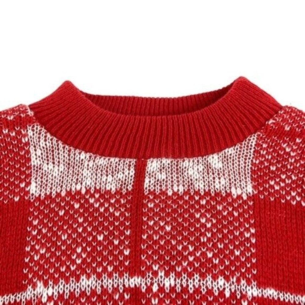 Adele Vintage Knit Pullover Plaid Sweater Red and White - Picture 2 of 5
